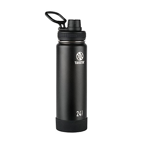 Takeya Actives 24 oz Vacuum Insulated Stainless Steel Water Bottle with Spout Lid, Premium Quality, Onyx