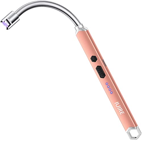 IUIRE Candle Lighter Electric Rechargeable Arc Lighter with LED Battery Display Long Flexible Neck USB C Lighter (Rose Gold)