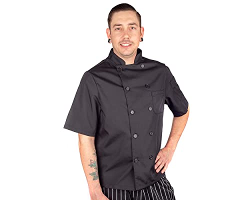 KNG - 3905BLKL - Large Black Mesh Short Sleeve Mens Chef Coat