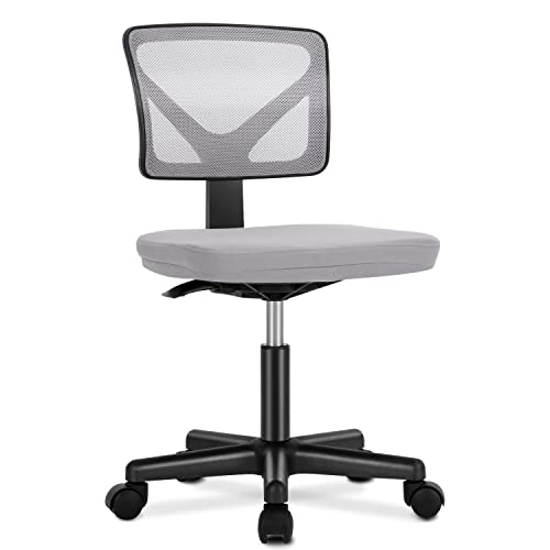 DUMOS Armless Desk Chairs with Wheels Cute Home Office Chair No Arms, Ergonomic Adjustable Swivel Rolling Task Chair, Comfy Mesh Mid Back Computer Work Vanity Chair for Small Spaces