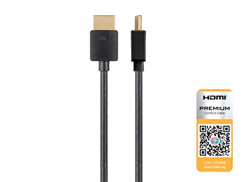 Monoprice 4K Certified Premium High Speed Slim HDMI Cable - 4K60Hz, 18Gbps, HDR, 2ft, Black