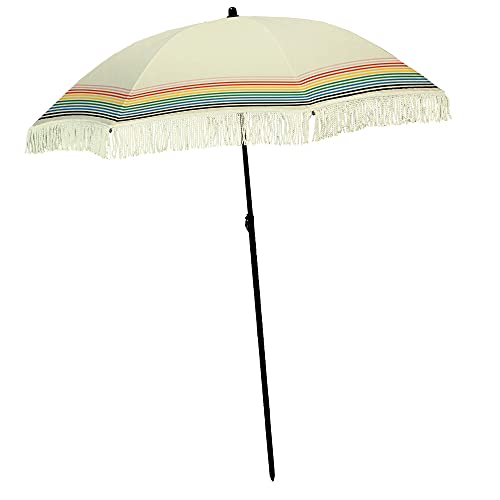 Beach Umbrella for Sand – Best Beach Umbrella Windproof with Sand Anchor Portable Sport Umbrella, Fringe, Denim Beach Umbrella Bag, Features Pointed Bottom & 100% UV Sun Protection – Bahama (Strand)