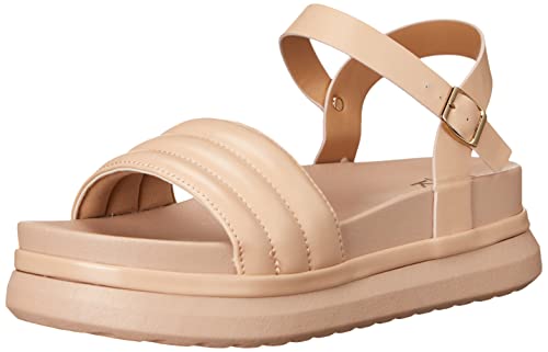 YOKI-CASSIDY Women’s Puff Seam Sandal With Ankle Strap, Beige, 6 M US