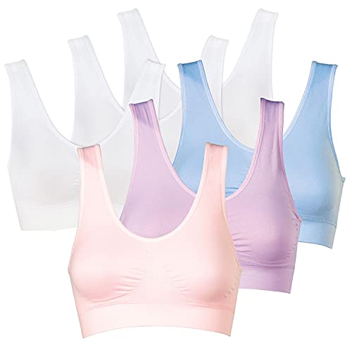 Genie Bra Womens 6 Pack - Wireless Bra for Women, Solid Color Seamless Bra - 3 White, 3 Pastel - Size XL