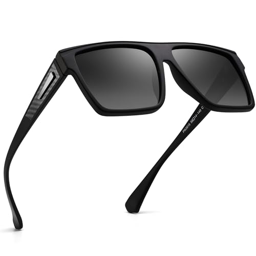 JIM HALO Retro Polarized Sunglasses Men Women Flat Top Square UV400 Glasses for Driving Fishing Hiking Golfing (Black Frame/Polarized Gradient Grey Lens)