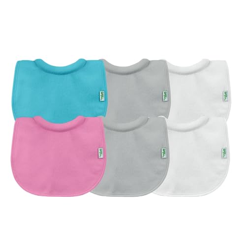 green sprouts Stay-dry Milk Catcher Bibs (6 Pack) | Collar absorbs milk to prevent rashes | Waterproof inner layer, Absorbent terry cotton, Machine washable, Pink/Gray/Aqua, 0-6 months