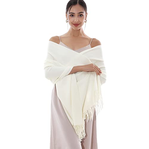 RIIQIICHY Winter Scarf for Women Ivory Pashmina Shawls Wraps for Evening Dresses Large Warm Soft Scarves