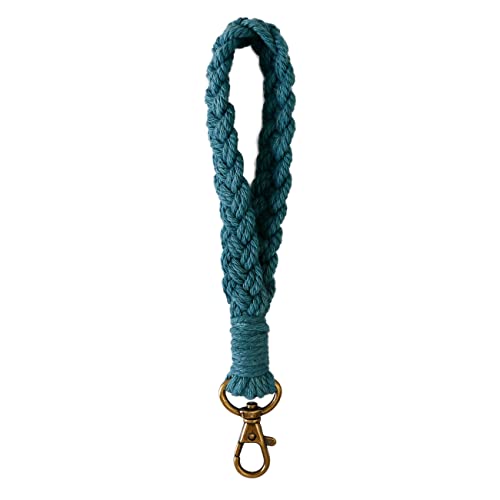 XGALBLA Soft Macrame Keychain Boho Handmade Wristlet Bracelet Keychain Country style Wrist Lanyard Handmade Weave Exquisite Holder for Women(Azure Blue)