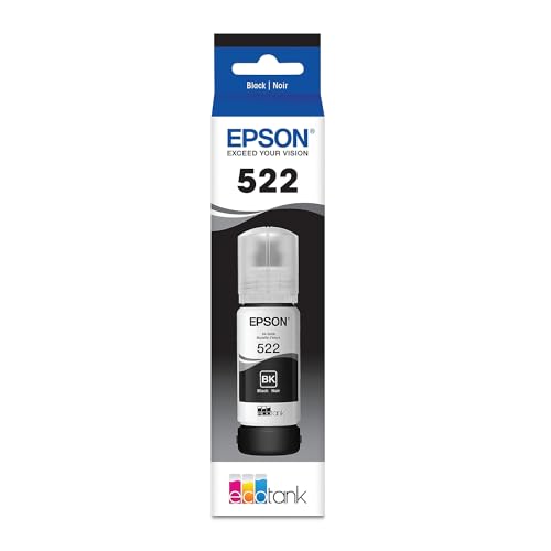 EPSON 522 EcoTank Ink Ultra-high Capacity Bottle Black (T522120-S) Works with EcoTank ET-2720, ET-2800, ET-2803, ET-2840, ET-4700, ET-4800, ET-4810