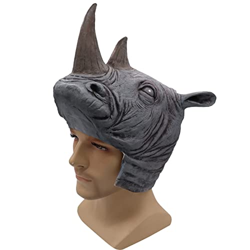Xering Animal Rhino Mask, Full Head Animal Rhinoceros Mask for Halloween Christmas Costume Party Props