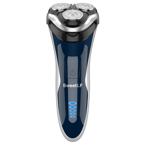 SweetLF Electric Razor for Men, IPX7 Waterproof Electric Shaver, Type C Rechargeable, Wet & Dry Rotary Shavers for Men with Pop-up Trimmer, Corded and Cordless, Blue