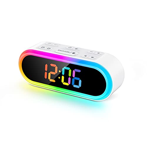 REACHER Dual Alarm Clock, Weekday/Weekend, Rainbow Night Light, Dimmable, 7 Wake Up Sounds, Snooze, Outlet Powered, Auto-Off Timer, Small Rainbow LED Digital Clock for Kids, Bedroom, Bedside…