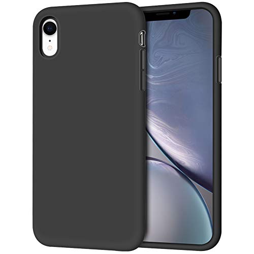 Anuck iPhone XR Case, Soft Silicone Gel Rubber Bumper Phone Case with Anti-Scratch Microfiber Lining Hard Shell Shockproof Full-Body Protective Case Cover for Apple iPhone XR 6.1' 2018 - Black