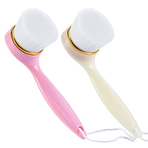 Beomeen 2 Pack Soft Bristle Facial Cleansing Brush for Deep Pore Cleaning, Face Exfoliating Scrub Brush for Face Cleansing Skincare Massaging, Pink+Off White