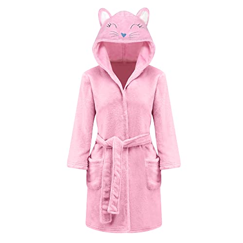 V.&GRIN Girls Fleece Robe, Unicorn Cat Hooded Plush Soft Bathrobe Gifts for Girls 3-14 Years(Cat 7-8)