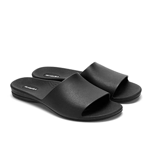 OKABASHI Women's Cruise Slide Sandal (Black, 8) | Contoured Footbed w/Arch Support for All-Day Comfort | Lightweight & Waterproof Design | Sustainably Made in The USA