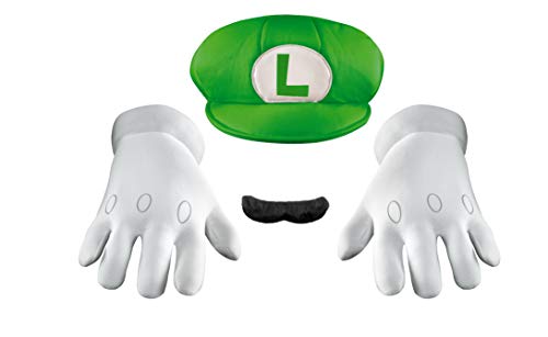 Disguise Men's Nintendo Super Mario Bros.Luigi Adult Costume Accessory Kit, Green/White/Brown, One Size