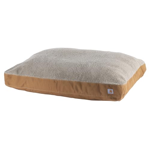 Carhartt Firm Duck Dog Bed, Durable Canvas Pet Bed with Water-Repellent Shell, Carhartt Brown with Sherpa Top, Medium