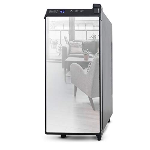 BLACK+DECKER Thermoelectric Wine Cooler Refrigerator with Mirrored Front, Freestanding 12 Bottle Wine Fridge, BD60336