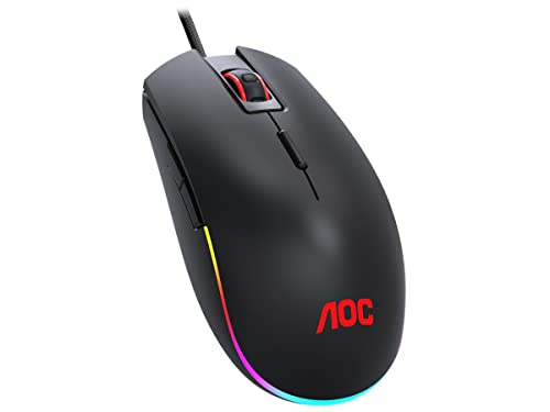 AOC Gaming RGB Gaming Mouse, NVIDIA Reflex Analyzer Compatible, Low Input Lag, OMRON (L&R) Switches, 5000 DPI, Customizable Buttons and On-The-Fly DPI Change, Light FX RGB, GM500