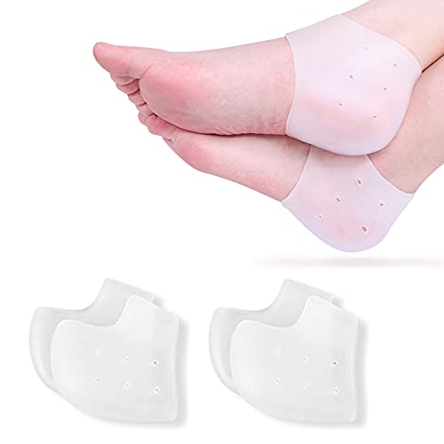 Heel Protectors Silicone, 2 Pairs Gel Heel Pads Cushion for Blister Prevention Achilles Tendinitis, Heal Dry Cracked Heels Plantar Fasciitis Inserts, Breathable Heel Cups for Heel Pain, Men and Women