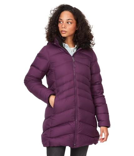 MARMOT Women's Montreal Mid-Thigh Length Down Puffer Coat, Purple Fig, X-Large