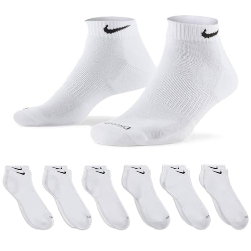 Nike Men's 6-Pack Everyday Plus Cushion Low-Cut Training Socks Size 8-12 (Large) (White)