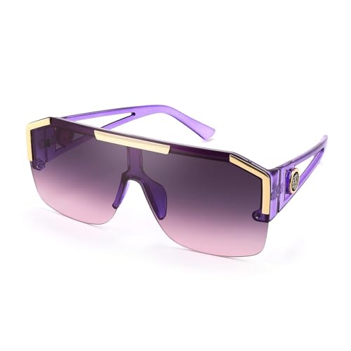 FEISEDY Square Flat Top Shield Sunglasses One Piece Frameless Stylish Women Men UV400 B2765 (Crystal Violet, 73)