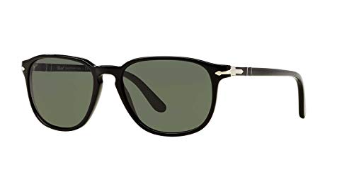 Persol PO3019S Square Sunglasses, Black/Green, 55 mm