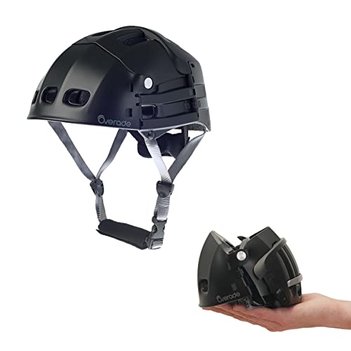 Foldable helmet Plixi Fit - for bike, kick scooter, skateboard, overboard, e-bike - CPSC standard, same protection as classic helmet - Volume divided by 3 when folded (Black, L/XL)