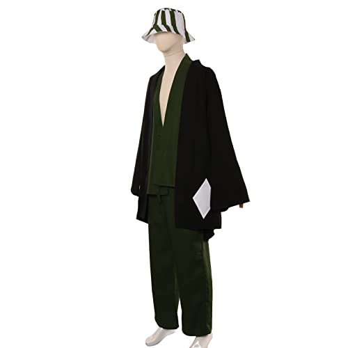 Fulujiacos Anime Bleach Urahara Kisuke Cosplay Costume Kimono Uniform with Hat Men's Halloween Cos (M)