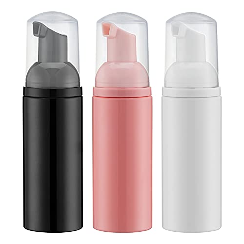 Tekson 3 PCS Soap Foam Bottle (2 oz), Empty Travel Foaming Lash Shampoo for Cleanser, Dispenser (Black&White&Pink Pump)