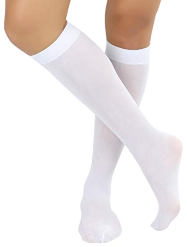 ToBeInStyle Women's Nylon Knee High Opaque Socks - White - One Size