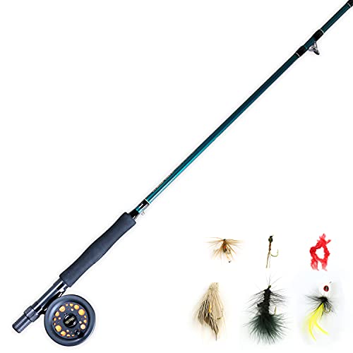 Martin Fly Fishing Complete Kit, 8-Foot 5/6-Weight 3-Piece Fly Fishing Pole, Size 5/6 Rim-Control Reel, Pre-spooled with Backing, Line and Leader, Includes Custom Fly Tackle Assortment, Brown/Green