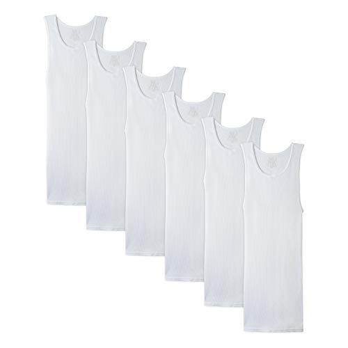 Fruit of the Loom Men's Sleeveless Tank A-Shirt, Tag Free & Moisture Wicking, Ribbed Stretch Fabric, 6 Pack-White, XX-Large