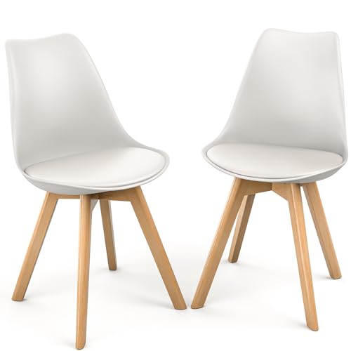 Lifetime Home Mid-Century Modern Lounge Chair Set of 2 - High Back Rest, Soft Padded Seats & Solid Wood Legs - Dining, Living Room, Kitchen - DSW Shell Tulip Chair - White