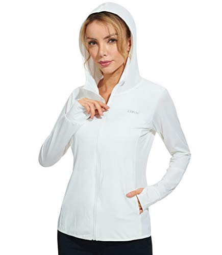 Libin Women's Full Zip UPF 50+ Sun Protection Hoodie Jacket Long Sleeve Sun Shirt Hiking Outdoor Performance with Pockets White M