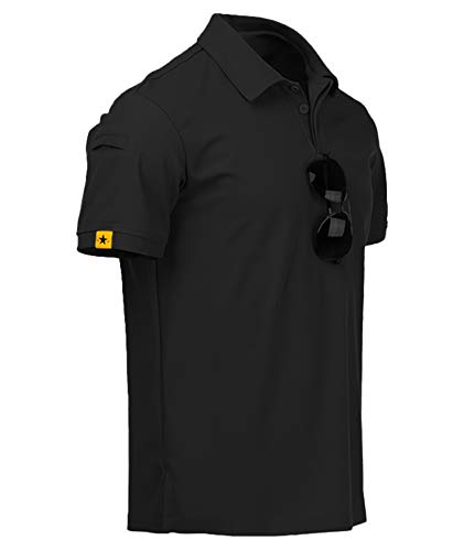 ZITY Mens Polo Shirt Short Sleeve Sports Tactical T-Shirt Athletic Golf Polos Daily Casual Stylish Collared Shirts for Men Black Large