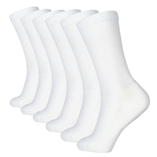 +MD Bamboo Rayon 6 Pairs Socks for Men and Women, Soft Casual Smell Control Cushioned Calf Crew Men Dress Socks 6White9-11