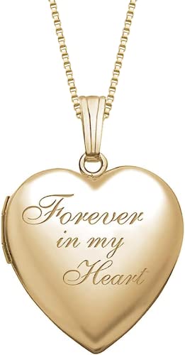 PicturesOnGold.com Forever In My Heart Locket Necklace for Women That Hold Pictures in Personalized Yellow Gold Filled (Locket + 1 Photo).