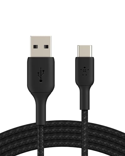 Belkin BoostCharge Braided USB-C to USB-A Cord (1M/3.3ft) for iPhone 15 Series, Samsung Galaxy S24 Series, Note20, Google Pixel 7 & 8, iPad Pro, Nintendo Switch, & More - Black