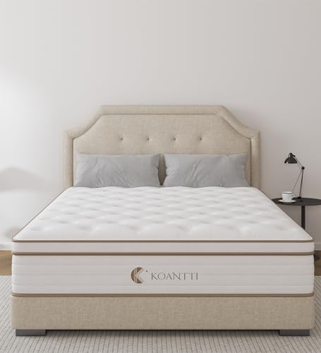 KOANTTI Full Size Mattresses,Hybrid 10 Inch Full Mattress in a Box,Memory Foam & Individually Pocket Spring for Pain Relief,Medium Firm White Full Mattresses,CertiPUR-US Certified.