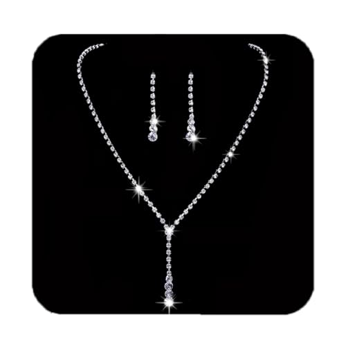 Unicra Silver Bridal Necklace Earrings Set Crystal Wedding Jewelry Set Rhinestone Choke for Women and Girls (3 piece set - 2 earrings and 1 necklace)