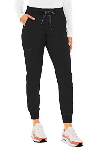 Med Couture Touch Women's Scrub Pant Yoga Jogger with 5 Pockets & Drawstring Waistband - MC7710, Black, Medium