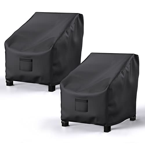 BROSYDA Patio Chair Covers for Outdoor Furniture Waterproof 2 Pack, Lawn Chair Covers 600D Heavy Duty Oxford Cloth, Large Covers for Lounge Lawn Deep Seat Black 38' W x 31' D x 29' H