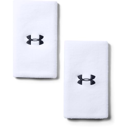 Under Armour Unisex-Adult 6-inch Performance Wristband 2-Pack , White (100)/Black , One Size Fits All