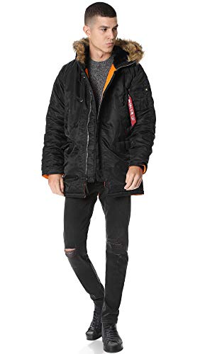 Alpha Industries N-3B Slim Fit Parka - Cold Weather Military Issue Parka - Black, M