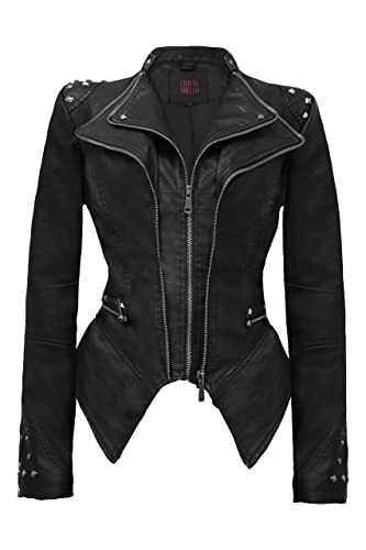 Olivia Miller Women's Classic Faux Leather Jacket Rivet Lapel Swallow Tail Biker Jacket JK44169-BLACK-L