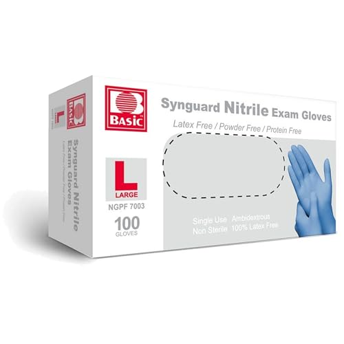 Basic Medical Blue Nitrile Exam Gloves - Latex-Free & Powder-Free - NGPF-7003 (Box of 100), Large