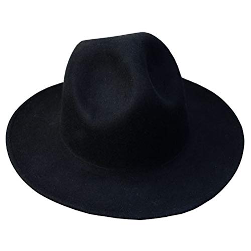 ByTheR Cowboy Hats for Men Fedora Style Wide Brim Wool Felt Chic Mountain Black